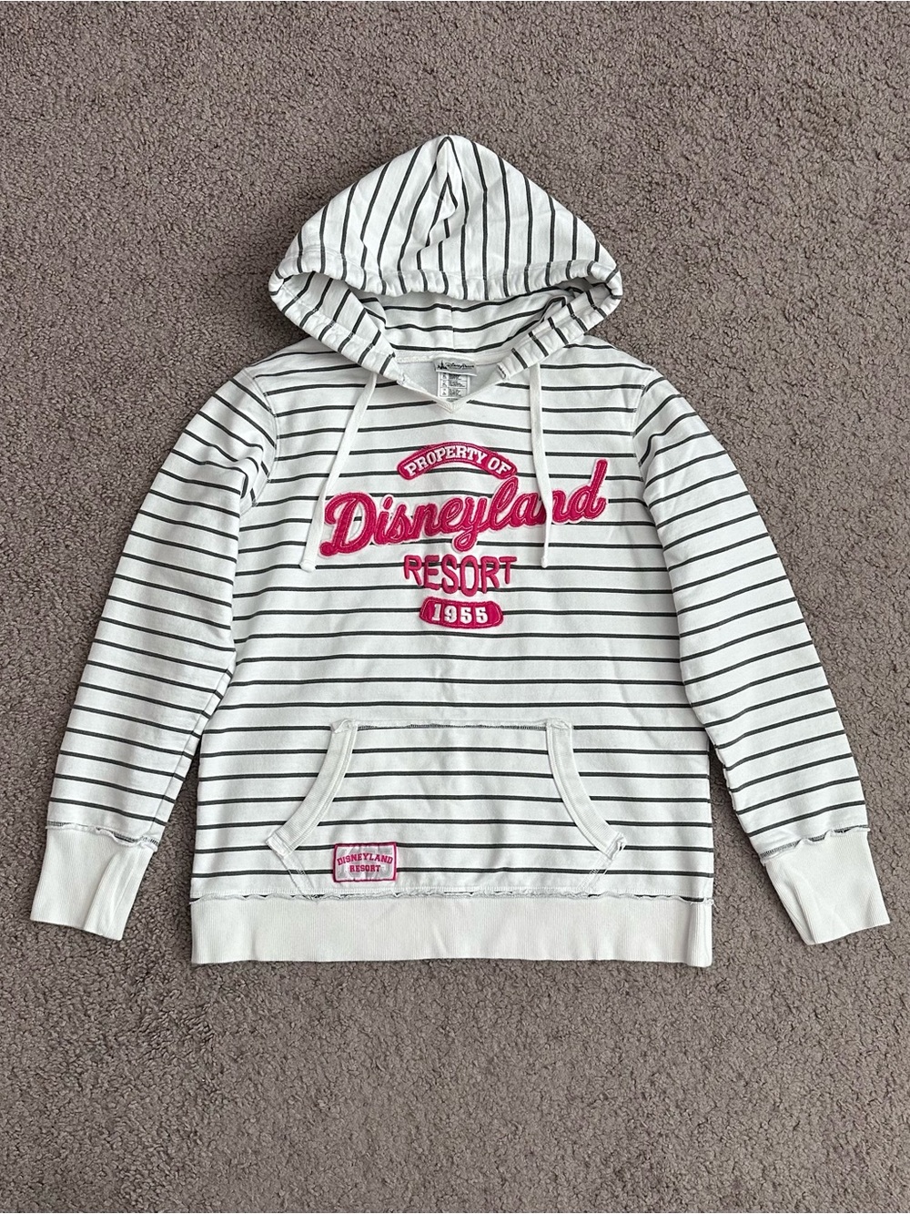 Disney White Striped Hoodie Sweater Womens L Embroidered